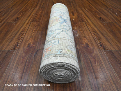 Grey 2'7" x 15'9" Oushak And Peshawar Hand knotted Wool Rug - Sku: O089631