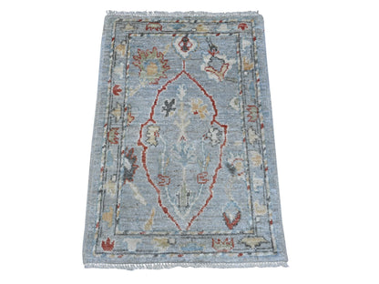 Grey 2'1" x 3'1" Oushak And Peshawar Hand knotted Wool Rug - Sku: O089633