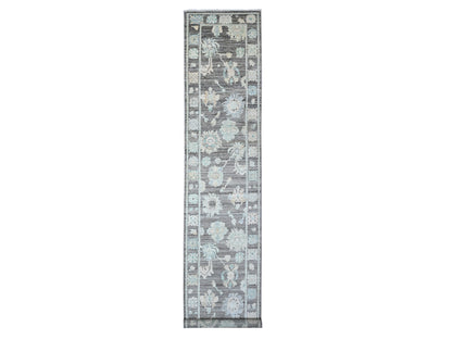 Grey 3'0" x 15'7" Oushak And Peshawar Hand knotted Wool Rug - Sku: O089636