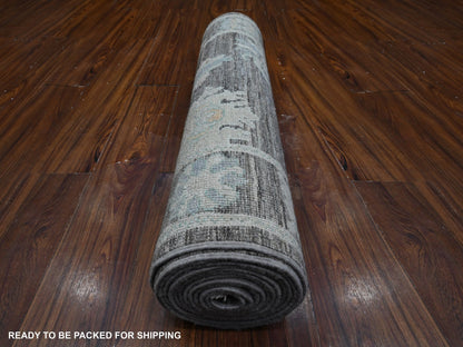 Grey 3'0" x 15'7" Oushak And Peshawar Hand knotted Wool Rug - Sku: O089636