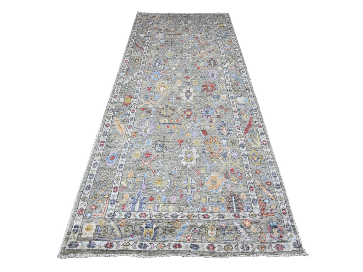 Oushak hand-knotted wool runner in Green, 4'5" x 10'0", SKU O089647