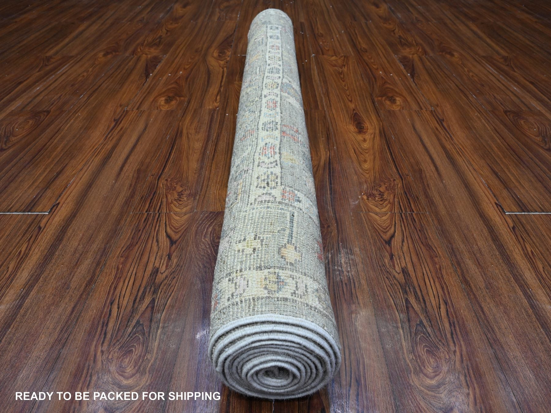 Oushak hand-knotted wool runner in Green, 4'5" x 10'0", SKU O089647
