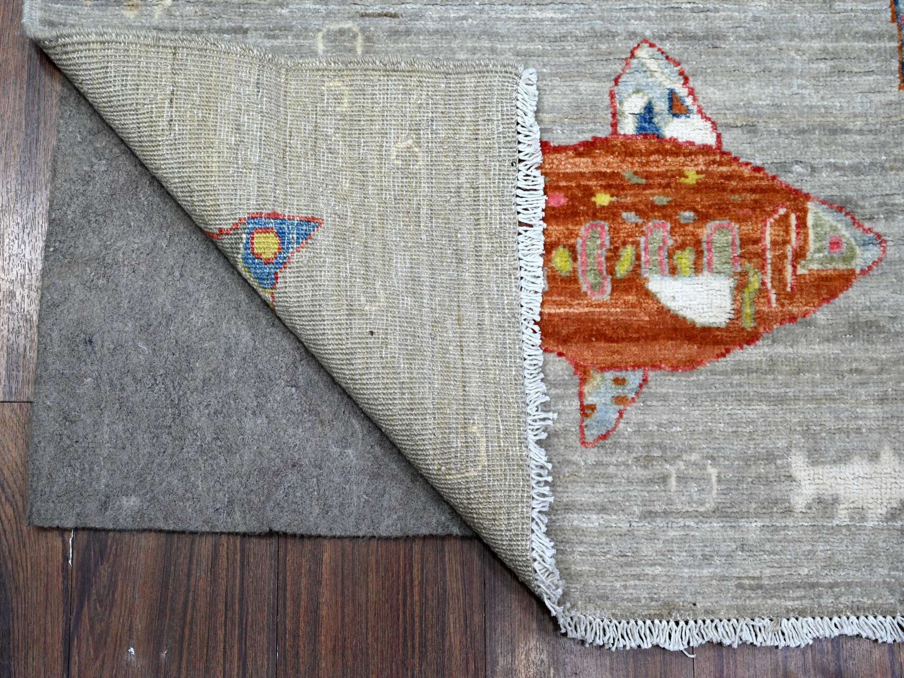 Gray 4'1" x 12'0" Modern / Contemporary Hand knotted Wool Rug - Sku: O089660