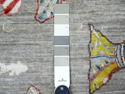 Grey 4'1" x 12'0" Modern / Contemporary Hand knotted Wool Rug - Sku: O089660
