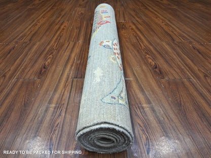 Grey 4'1" x 12'0" Modern / Contemporary Hand knotted Wool Rug - Sku: O089660