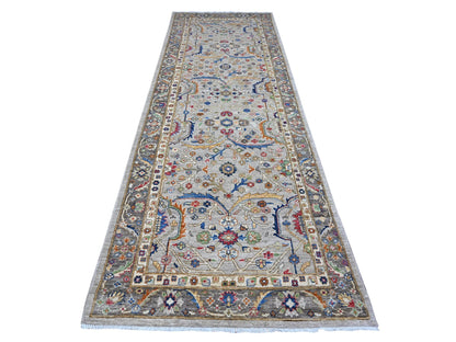 Grey 3'11" x 11'9" Traditional Hand knotted Wool Rug - Sku: O089670