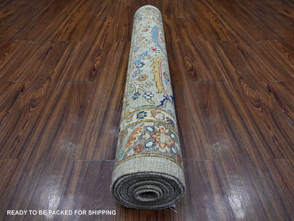 Grey 3'11" x 11'9" Traditional Hand knotted Wool Rug - Sku: O089670