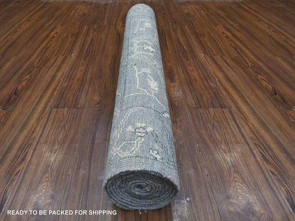 Grey 4'1" x 11'10" Oushak And Peshawar Hand knotted Wool Rug - Sku: O089673