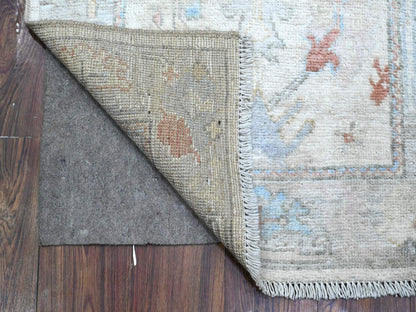 Ivory 2'8" x 19'2" Oushak And Peshawar Hand knotted Wool Rug - Sku: O089677