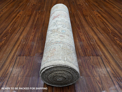Ivory 2'8" x 19'2" Oushak And Peshawar Hand knotted Wool Rug - Sku: O089677