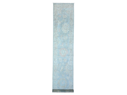 Oushak hand-knotted wool runner in Blue, 2'10" x 16'0", SKU O089678