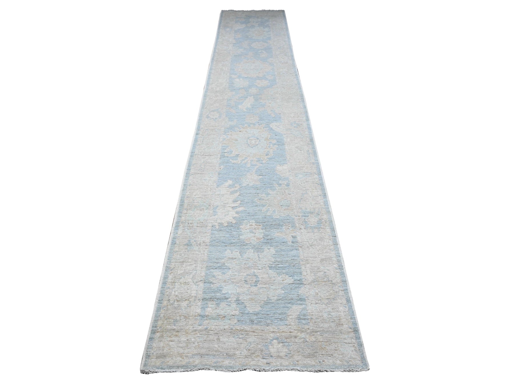 Oushak hand-knotted wool runner in Blue, 2'9" x 15'4", SKU O089681