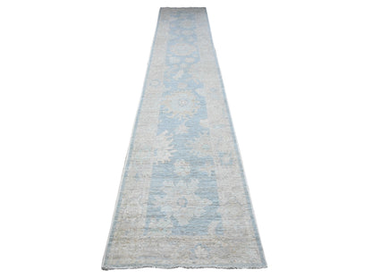 Oushak hand-knotted wool runner in Blue, 2'9" x 15'4", SKU O089681