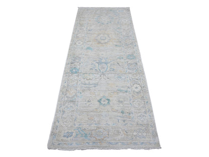 Grey 3'2" x 7'9" Oushak And Peshawar Hand knotted Wool Rug - Sku: O089686