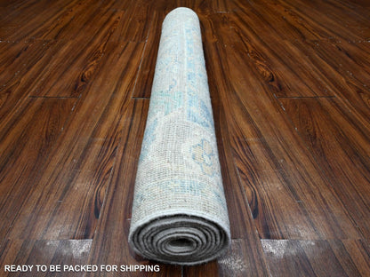 Grey 3'2" x 7'9" Oushak And Peshawar Hand knotted Wool Rug - Sku: O089686