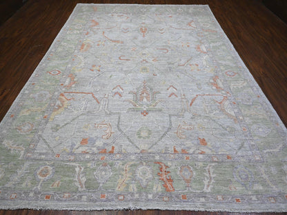 Grey 8'10" x 11'11" Oushak And Peshawar Hand knotted Wool Rug - Sku: O089696