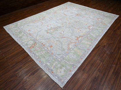 Grey 8'10" x 11'11" Oushak And Peshawar Hand knotted Wool Rug - Sku: O089696