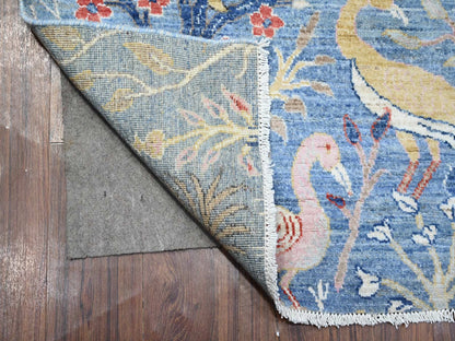 Blue 5'0" x 14'8" Oushak And Peshawar Hand knotted Wool Rug - Sku: O089697