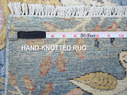 Blue 5'0" x 14'8" Oushak And Peshawar Hand knotted Wool Rug - Sku: O089697