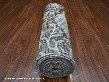 Grey 2'6" x 17'9" Oushak And Peshawar Hand knotted Wool Rug - Sku: O089709