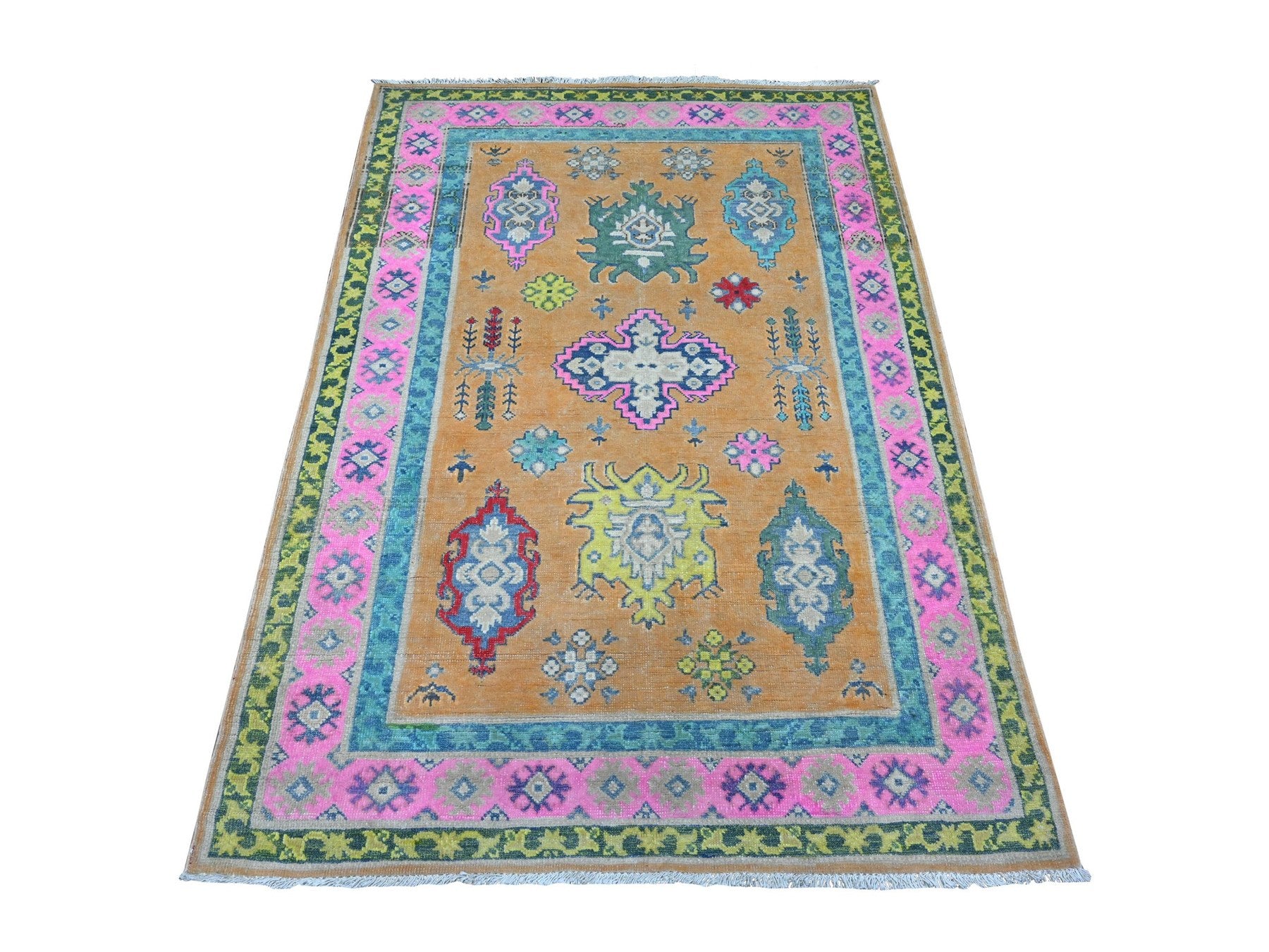Kazak Tribal hand-knotted wool rug in Orange, 3'11" x 5'9", SKU O089711