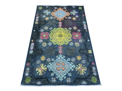 Kazak Tribal hand-knotted wool rug in Black, 3'2" x 4'11", SKU O089712