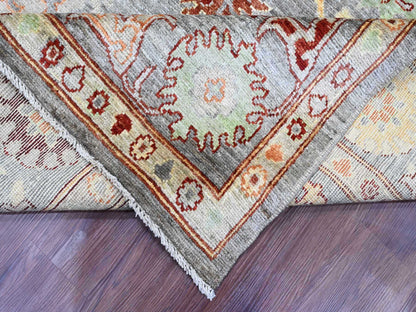 Grey 7'10" x 9'9" Oushak And Peshawar Hand knotted Wool Rug - Sku: O089759