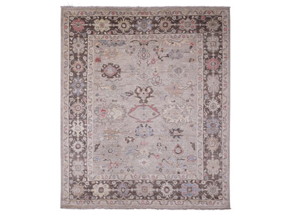 Brown 8'2" x 9'8" Oushak / Peshawar Hand knotted Wool Rug - Sku: O089760