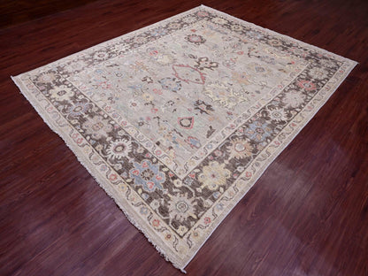 Brown 8'2" x 9'8" Oushak / Peshawar Hand knotted Wool Rug - Sku: O089760