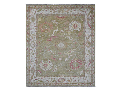 Green 8'1" x 9'7" Oushak / Peshawar Hand knotted Wool Rug - Sku: O089767