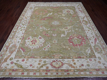 Green 8'1" x 9'7" Oushak / Peshawar Hand knotted Wool Rug - Sku: O089767