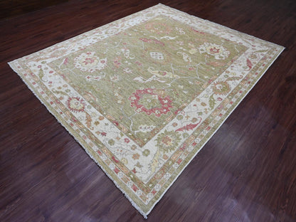 Green 8'1" x 9'7" Oushak / Peshawar Hand knotted Wool Rug - Sku: O089767