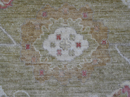 Green 8'1" x 9'7" Oushak / Peshawar Hand knotted Wool Rug - Sku: O089767