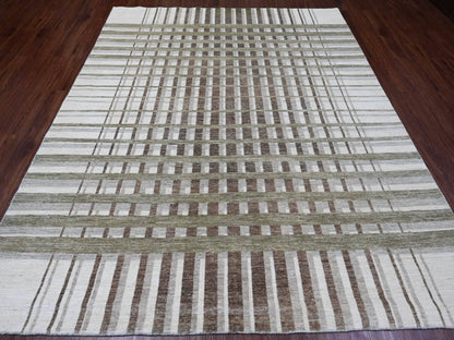 Brown 8'0" x 9'9" Modern / Contemporary Hand knotted Wool Rug - Sku: O089773