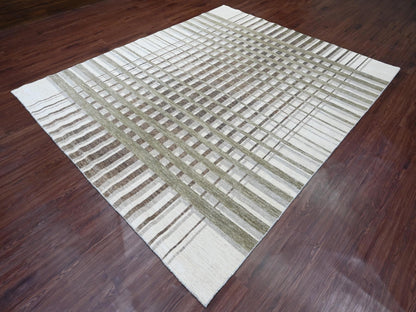 Brown 8'0" x 9'9" Modern / Contemporary Hand knotted Wool Rug - Sku: O089773
