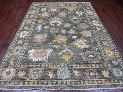 Brown 7'11" x 9'10" Oushak / Peshawar Hand knotted Wool Rug - Sku: O089777
