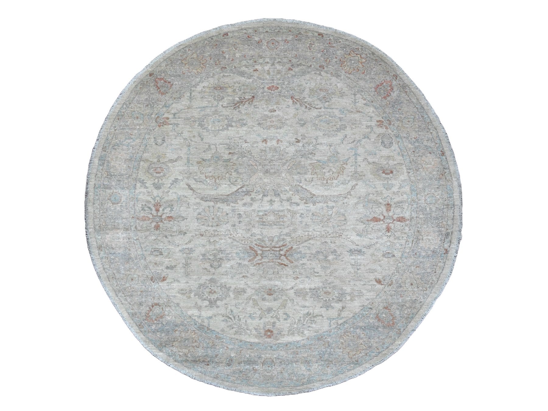 Heriz Oushak hand-knotted wool rug in Ivory & Gray, 7'7" x 7'9" — SKU O089796