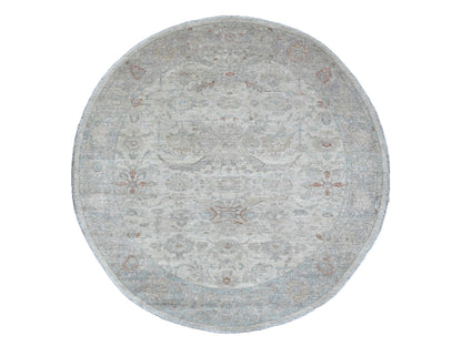 Heriz Oushak hand-knotted wool rug in Ivory & Gray, 7'7" x 7'9" — SKU O089796