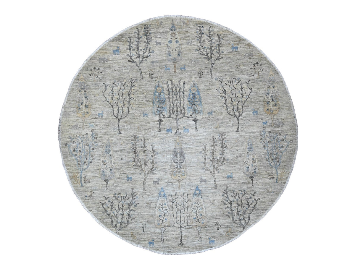 Peshawar Oushak hand-knotted wool rug in Gray, 7'11" x 8' — SKU O089797