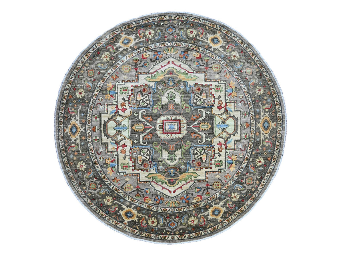 Heriz Oushak hand-knotted wool rug in Gray, 9'11" x 9'11" — SKU O089800