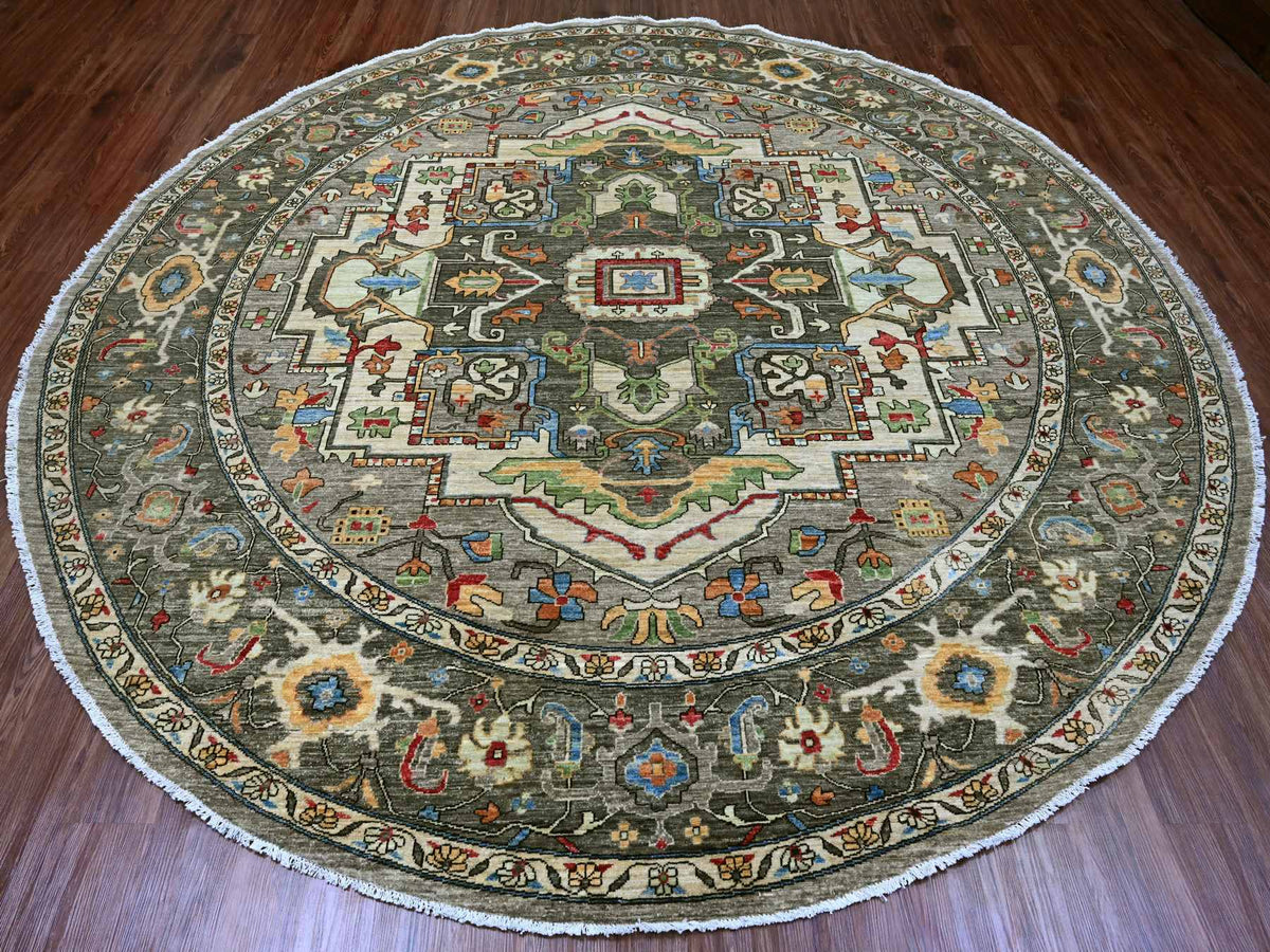 Heriz Oushak hand-knotted wool rug in Gray, 9'11" x 9'11" — SKU O089800 (view 2)