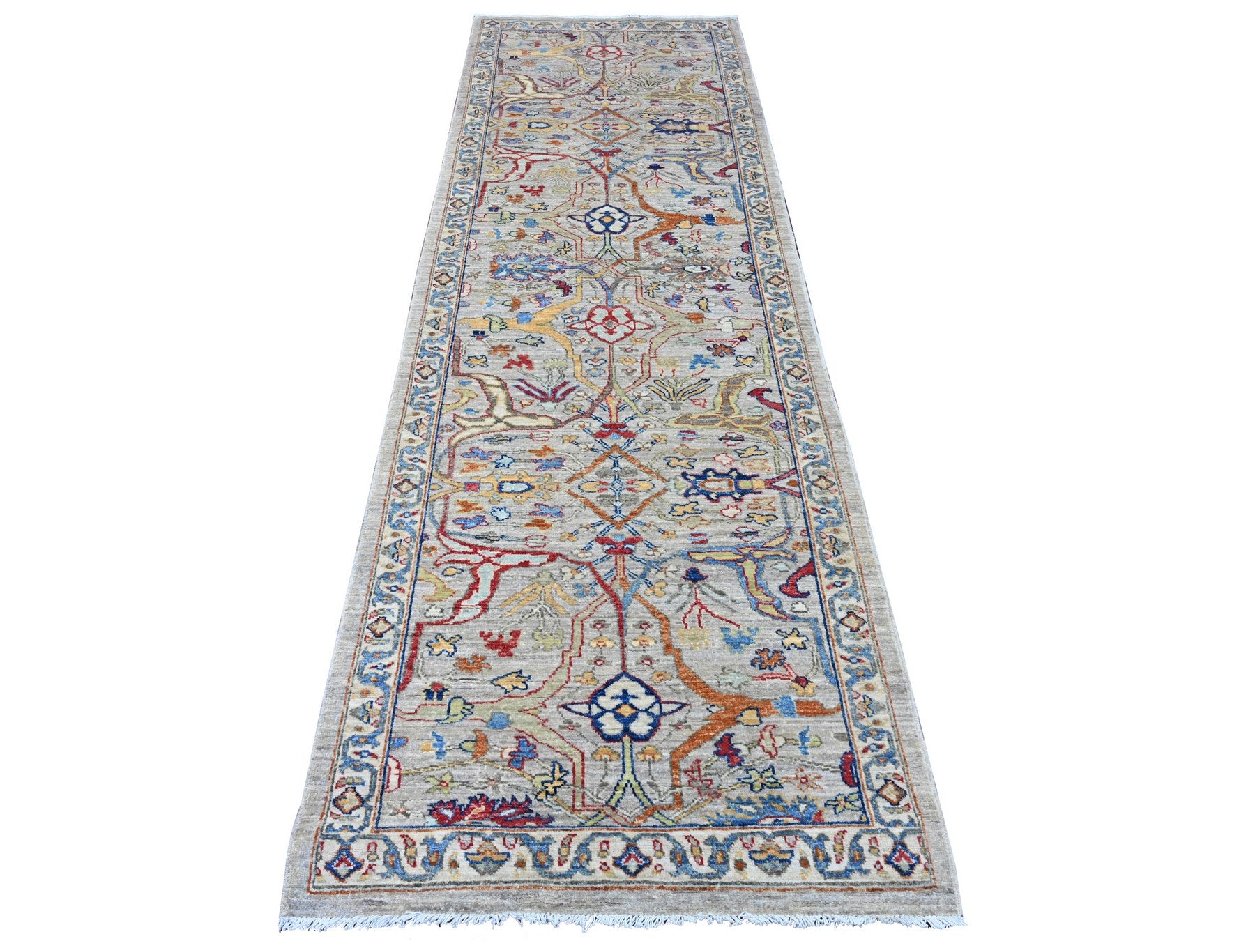 Peshawar Oushak hand-knotted wool runner in Gray, 3' x 9'8" — SKU O089815