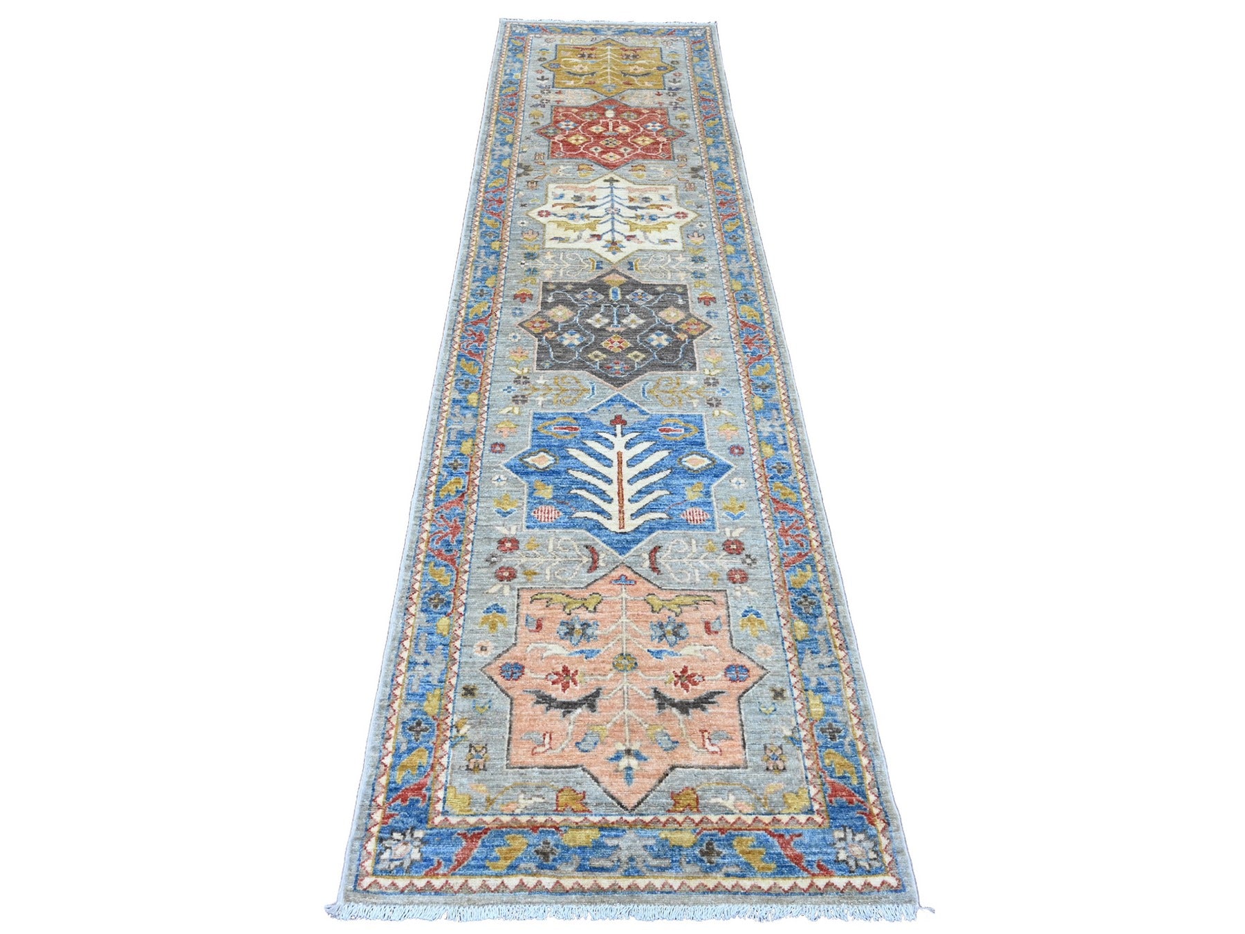 Gray 2'7" x 10'1" Oushak / Peshawar Hand knotted Wool Rug - Sku: O089816