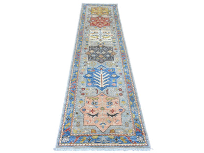 Peshawar Oushak hand-knotted wool runner in Gray & Blue, 2'7" x 10'1" — SKU O089816