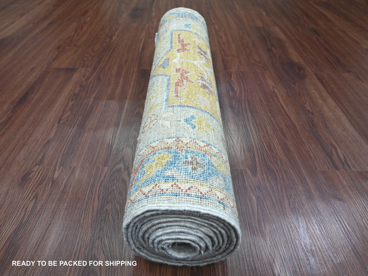 Peshawar Oushak hand-knotted wool runner in Gray & Blue, 2'7" x 10'1" — SKU O089816 (view 4)