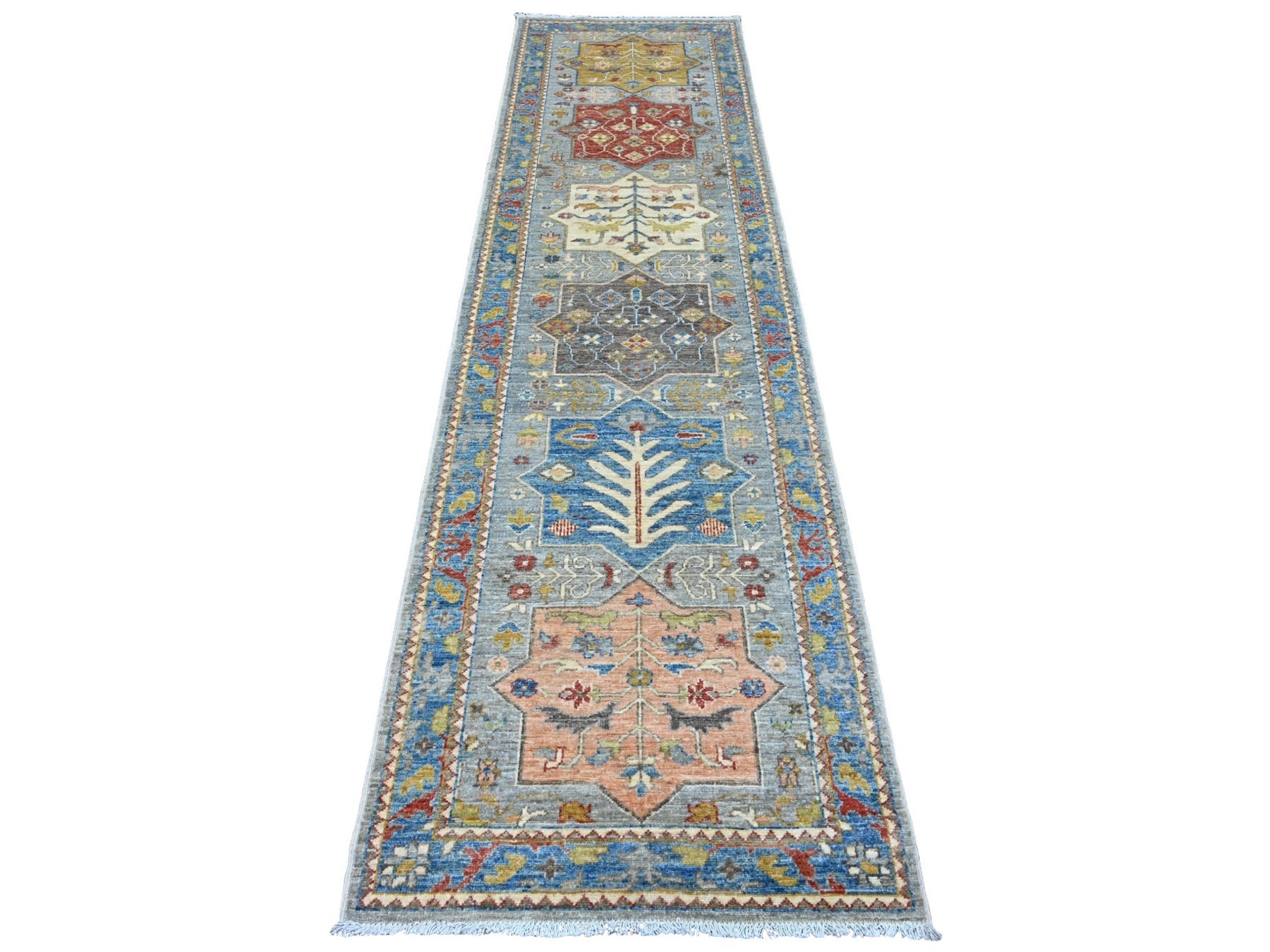 Gray 2'8" x 10'2" Oushak / Peshawar Hand knotted Wool Rug - Sku: O089819