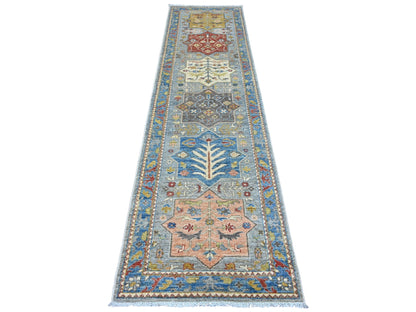 Peshawar Oushak hand-knotted wool runner in Gray & Blue, 2'8" x 10'2" — SKU O089819