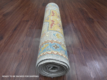 Peshawar Oushak hand-knotted wool runner in Gray & Blue, 2'8" x 10'2" — SKU O089819 (view 4)