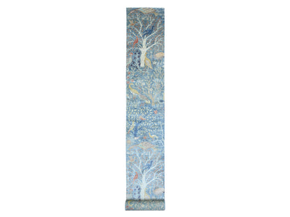 Blue 2'6" x 25'7" Oushak And Peshawar Hand knotted Wool Rug - Sku: O089823