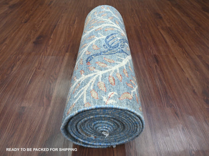 Blue 2'6" x 25'7" Oushak And Peshawar Hand knotted Wool Rug - Sku: O089823